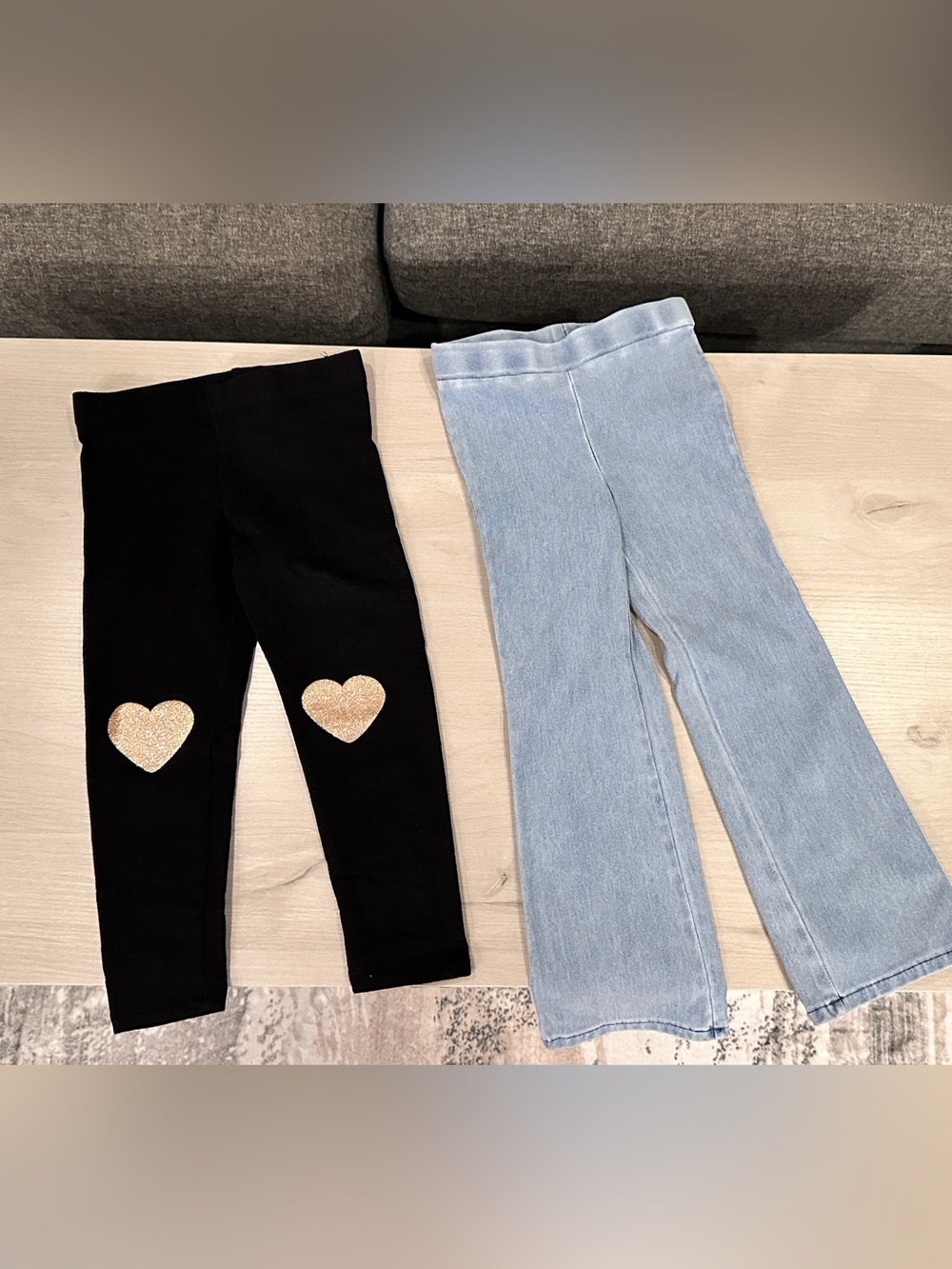 H&M Black Leggings with Gold Heart & Light Blue Denim-Style Pants